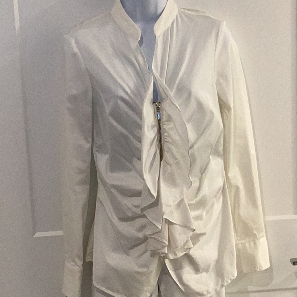 Cache white blouse with gold zipper